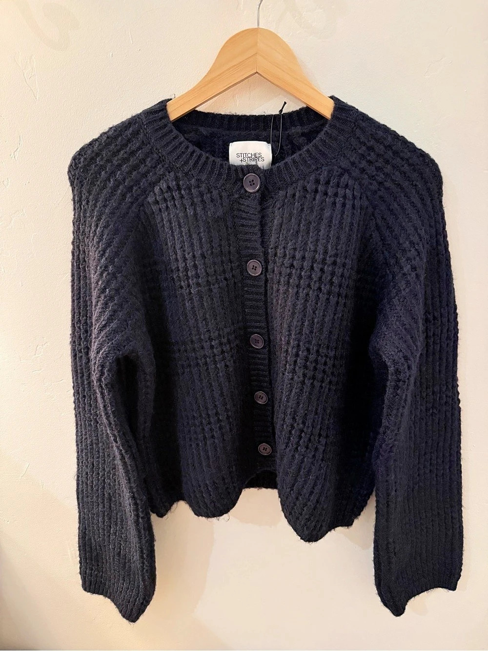 Stitches + Stripes Textured Cardigan in Navy Size Medium